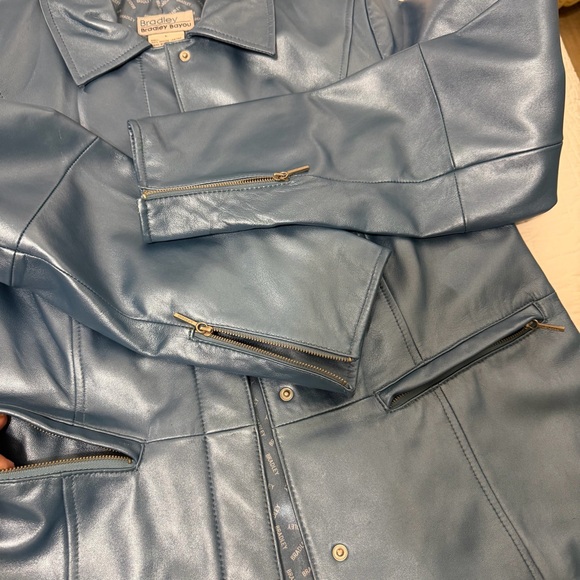 Y2K Metallic Blue Pearl Genuine Leather Blazer Jacket | Size L | Sex & the City - Picture 5 of 10